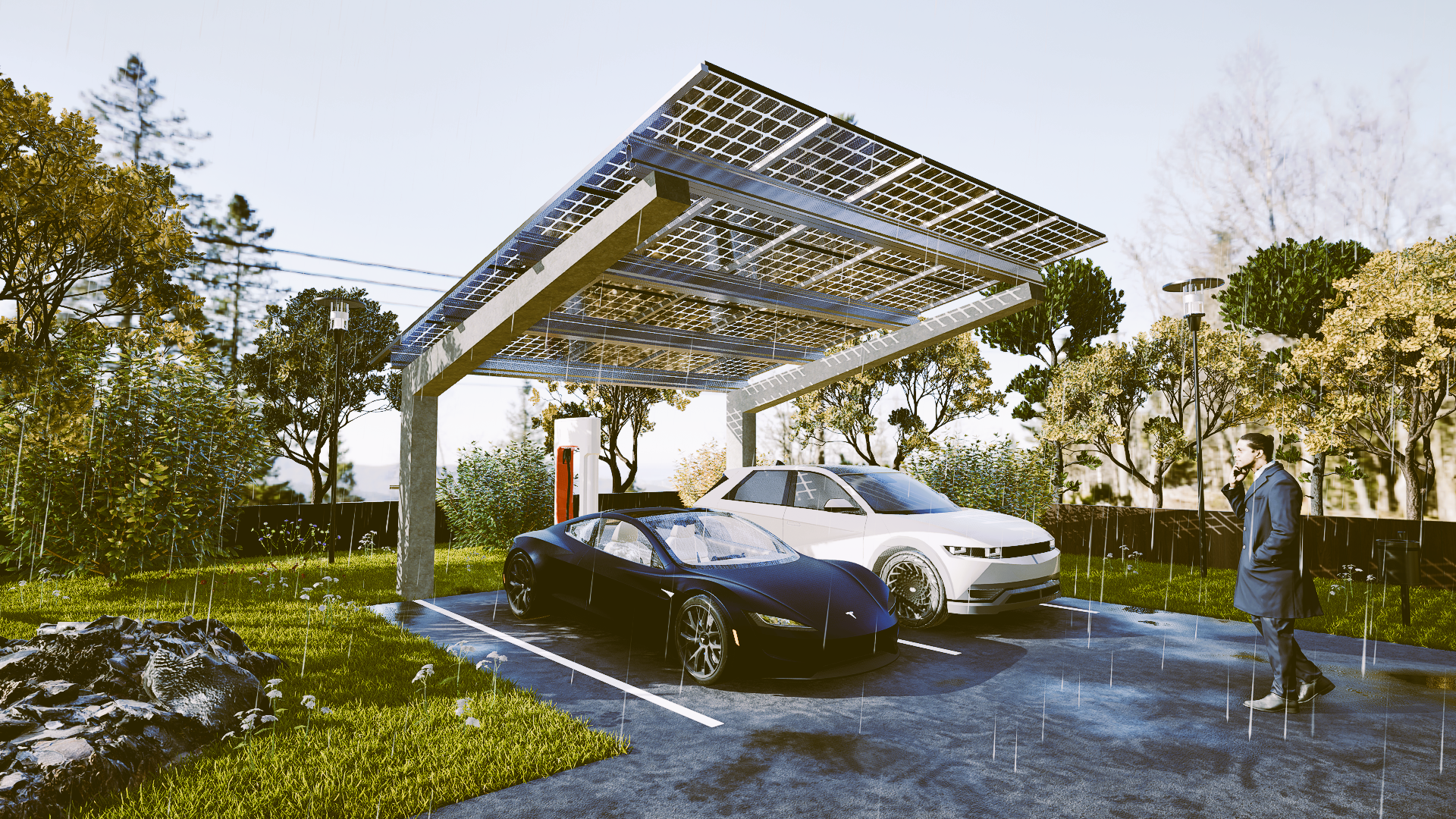 Solarcarport mit 2 Stellplätzen Ansicht links