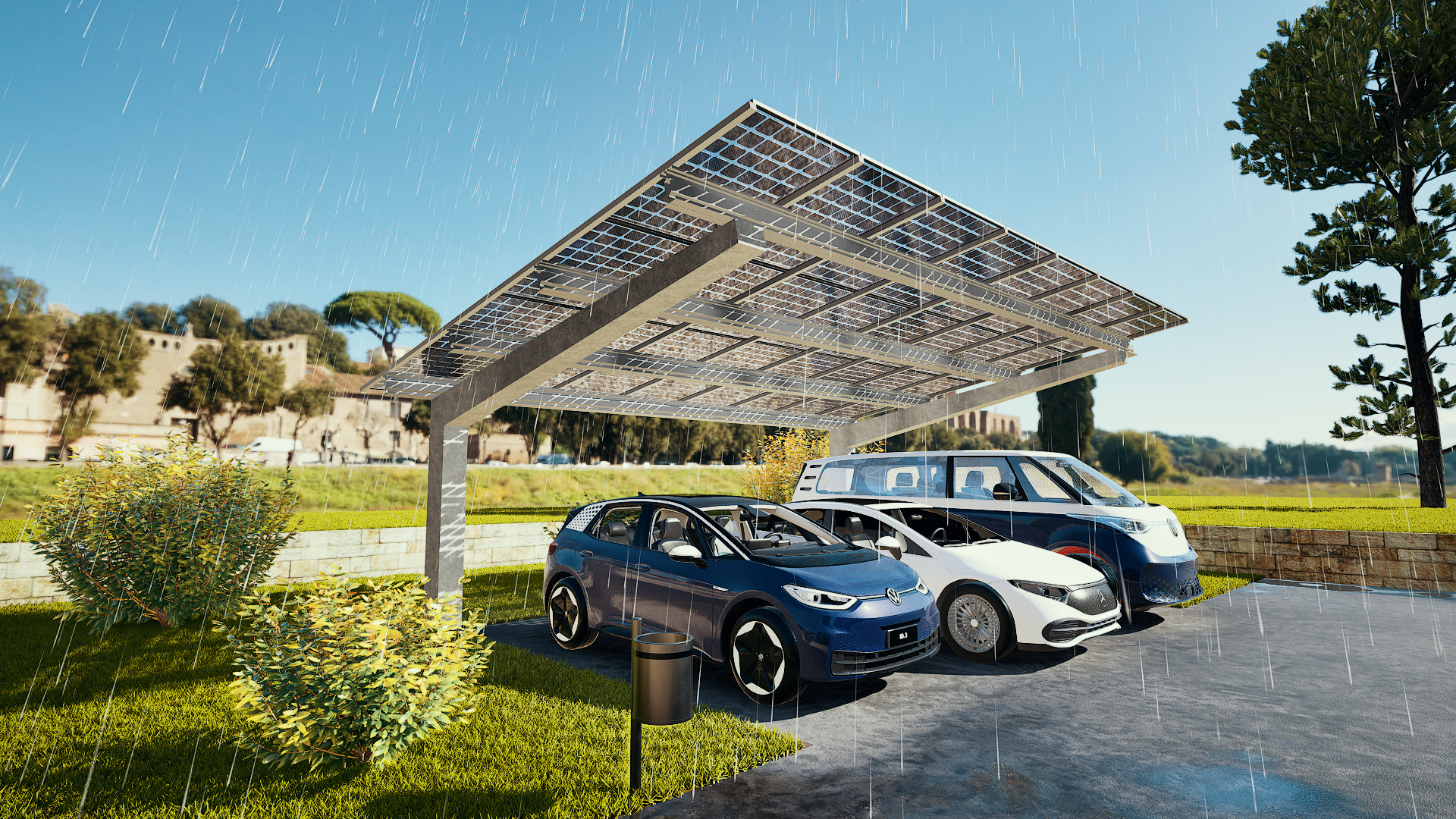Solarcarport mit 2 Stellplätzen Ansicht links