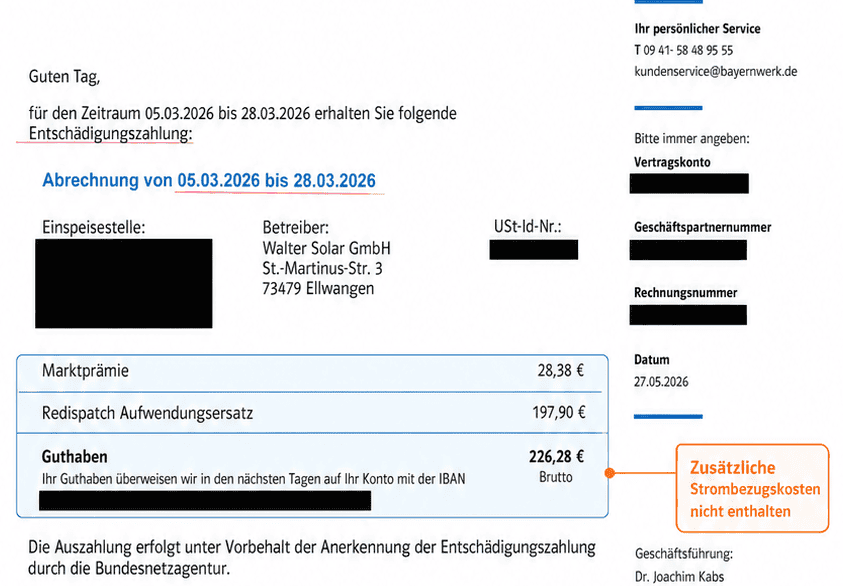 Adlkofen_Aufwandsersatz Rechnung des Redispatch der Bayernwerke