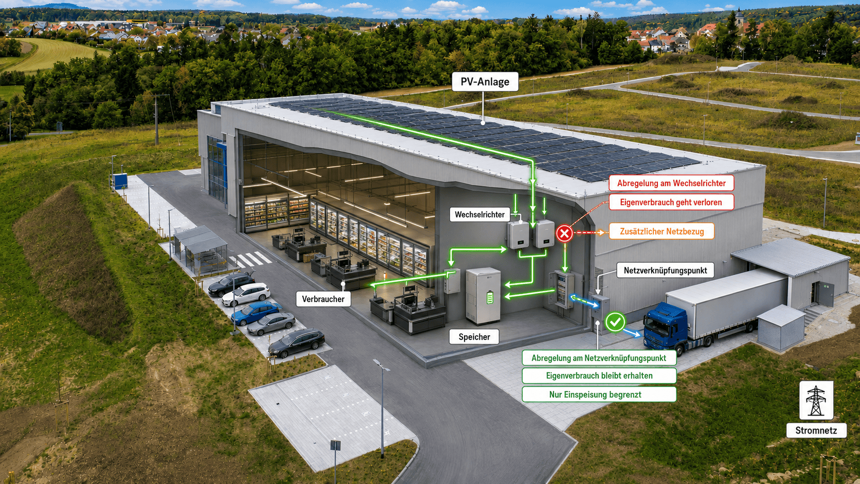 Abreglungstehmatik Bildhaft dargestellt NVP und Erzeugung am REALEN BILD eines Supermarkts