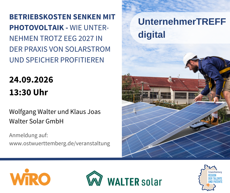 UnternehmerTREFF digital: Betriebskosten senken mit Photovoltaik